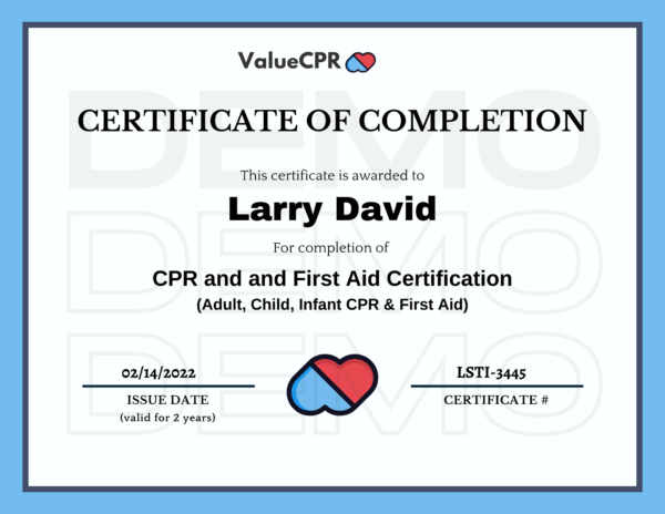 CPR Certification Demo Certificate